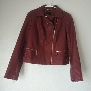 a.n.a women's size M burgundy faux leather motorcycle jacket